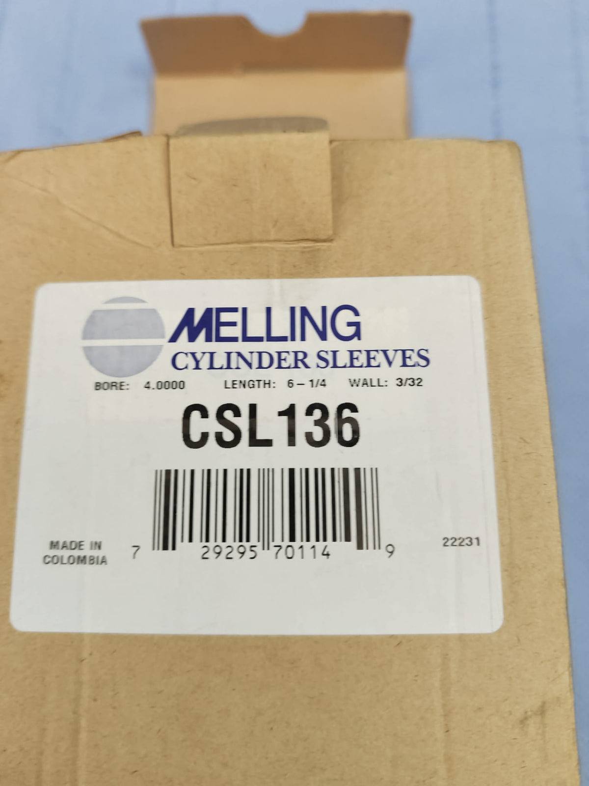 Melling Cylinder Sleeve CSL136 Originalverpackung, Bohrung 4.0000 Zoll, Länge 6-1/4 Zoll, Wandstärke 3/32