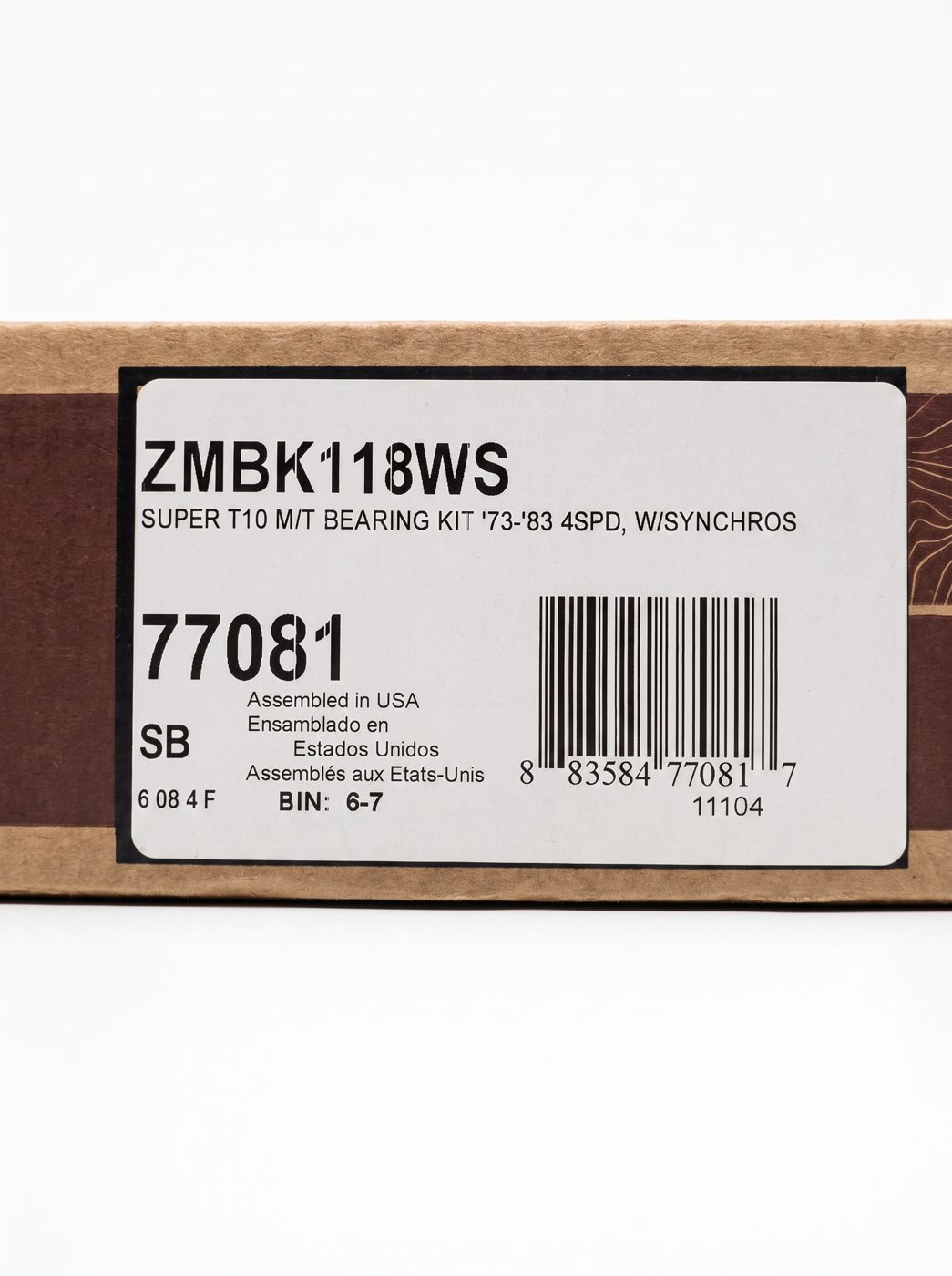 USA Standard Gear ZMBK118WS Super T10 4-Gang Bearing Kit Verpackungslabel